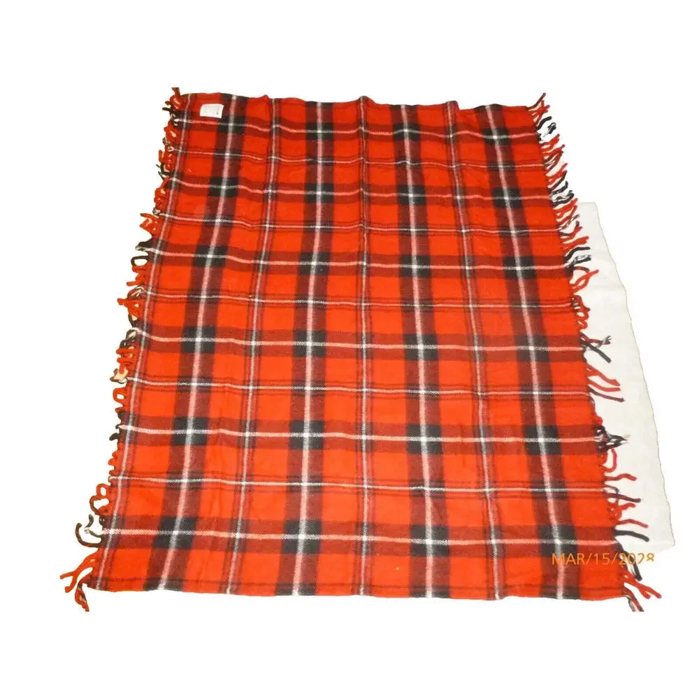 Faribo Woolen Mills Acrylic Blanket Fringed Throw Campus‎ Plaid Tartan 40x50
